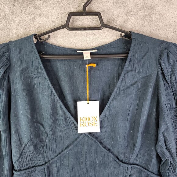 Womens Knox Rose Blue Peplum Top Blouse Long Sleeve V Neck gathered waist XL - Picture 4 of 13